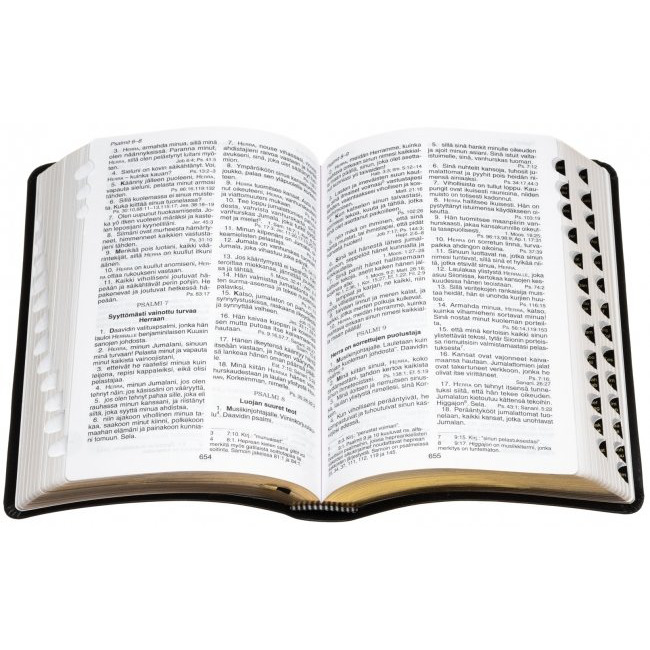 Raamattu, keskikoko, reunahakemisto, kultasyrjä, musta, RK, tuotekuva2