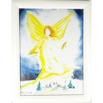 Taulu Suojeleva enkeli, valkoinen raita puukehys, 17x22cm tuotekuva1