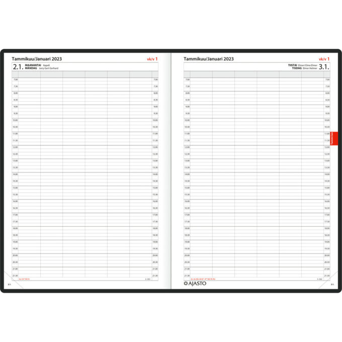 Ajanvaraus/Bokning, sidottu, päivä/sivu 2023 pöytäkalenteri tuotekuva2