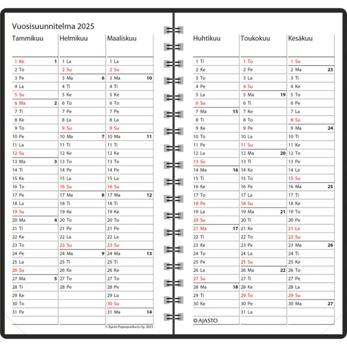 Agenda, musta 2025 (taskukalenteri) tuotekuva3