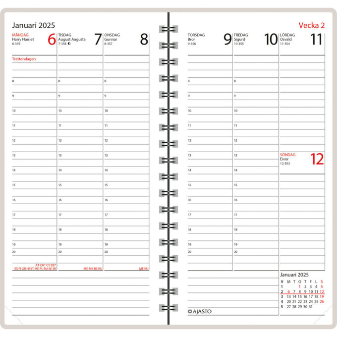 Agenda, svenskspråkig, silver 2025 (taskukalenteri) tuotekuva2