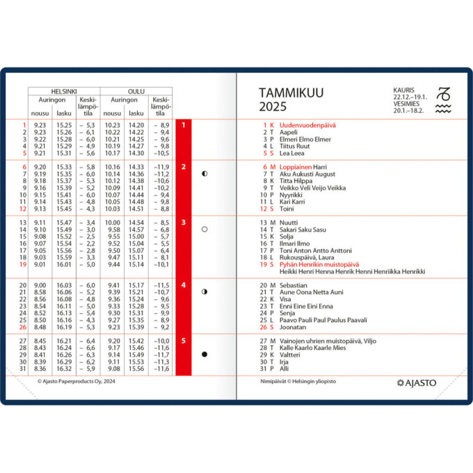 Ajastaika, tummansininen 2025 (taskukalenteri) tuotekuva2