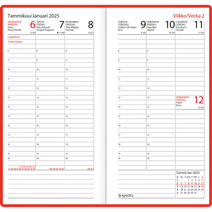 Futura 7, punainen 2025 (taskukalenteri) tuotekuva2