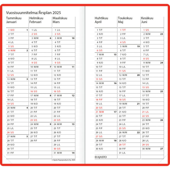 Futura 7, punainen 2025 (taskukalenteri) tuotekuva3