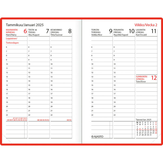 Futura Time, punainen 2025 (taskukalenteri) tuotekuva2