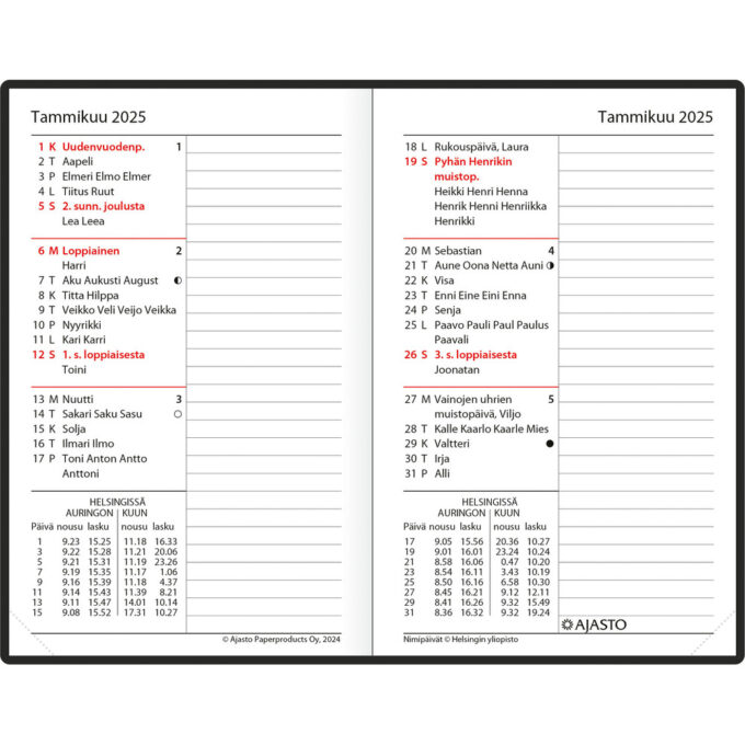 Muistikalenteri, musta 2025 (taskukalenteri) tuotekuva3