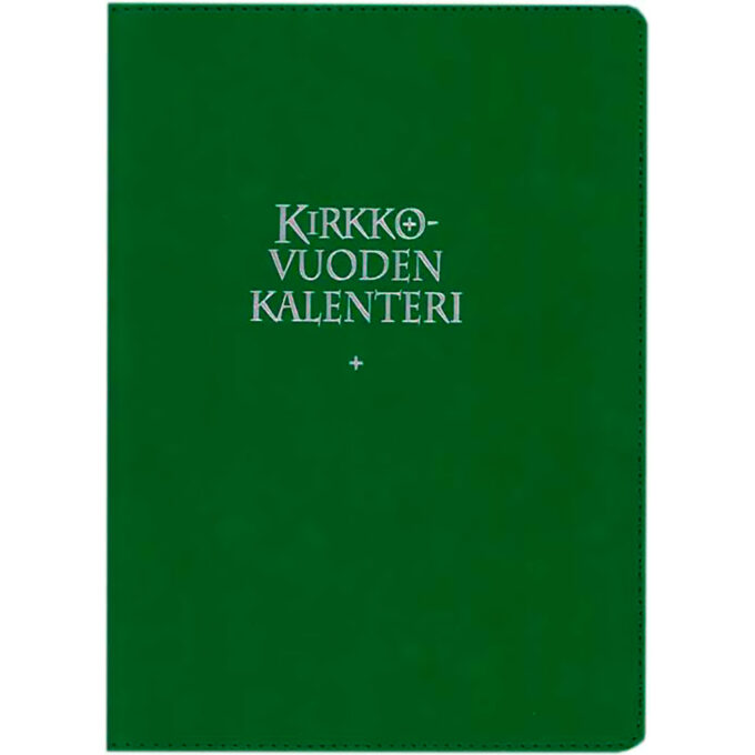 Kirkon viikkokalenteri 2025 + metsänvihreät pujotuskannet, kynäpidike tuotekuva1