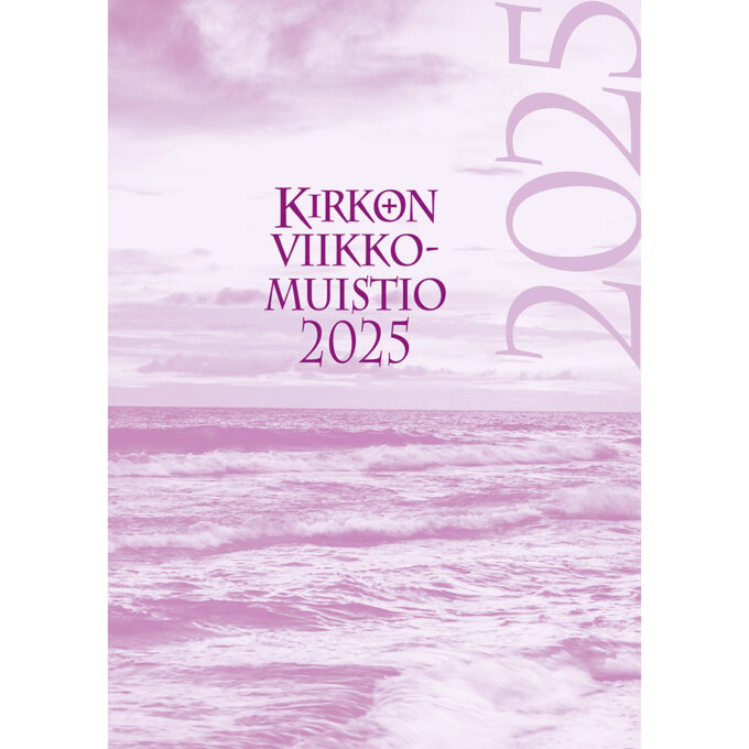 Kirkon viikkomuistio 2025 + lilat pujotuskannet, kynäpidike tuotekuva2