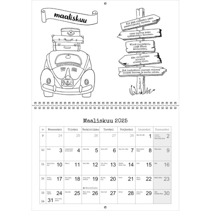 Korkeimman suojassa, väritettävä seinäkalenteri 2025 tuotekuva2