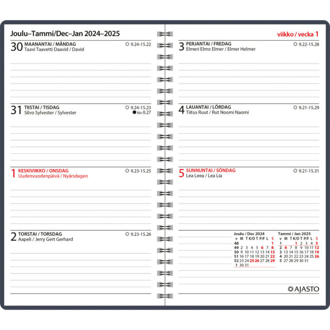 Viikkopäivyri/Veckodatumvisare 7, tummanharmaa 2025 (pöytäkalenteri) tuotekuva2