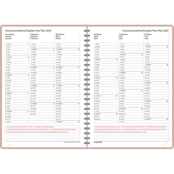 Wega Plus, ruusukulta 2025 (pöytäkalenteri) tuotekuva3