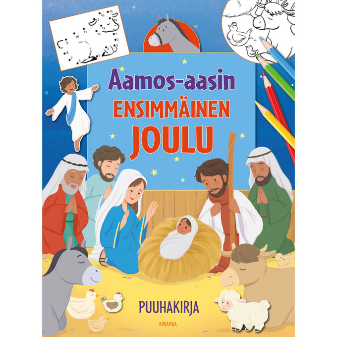 Aamos-aasin ensimmäinen joulu -puuhakirja tuotekuva1